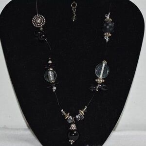 Treska Illusion Silver Tone Wire Beaded Floating Single Strand Retro Necklace